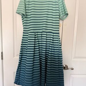 LuLaRoe Mint and Teal Striped Fit-and-Flare Dress